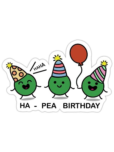 Funny Ha-Pea Birthday Cute Green Peas Pun - Sticker - white matte - Front