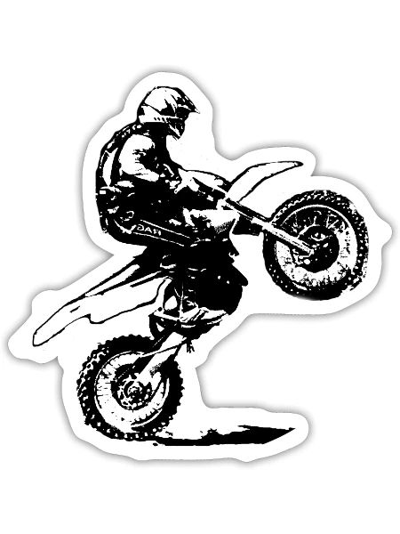 Dirt Bike Wheelie - Sticker - blanc mat - Devant