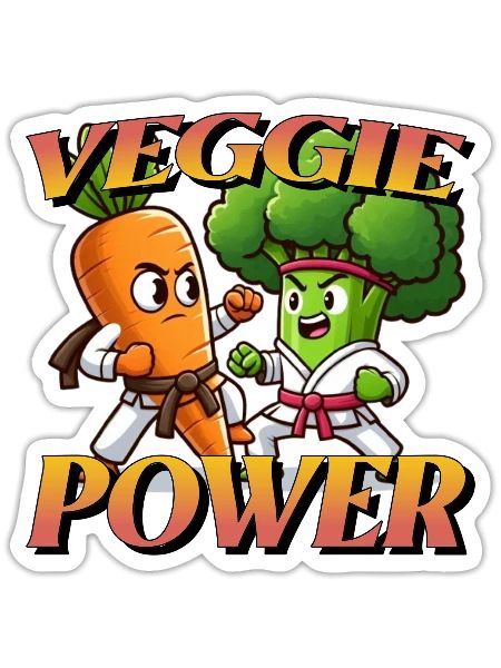 Cartoon Karate Carrot and Broccoli fighting - Sticker - white matte - Front