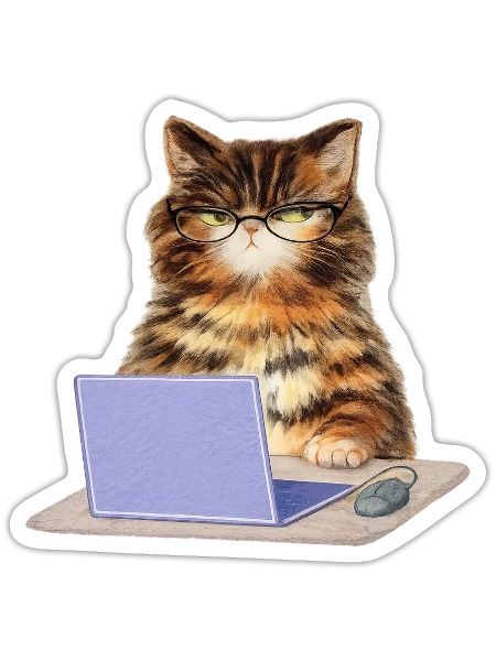 Nerdy Cat at Laptop - Sticker - white matte - Front