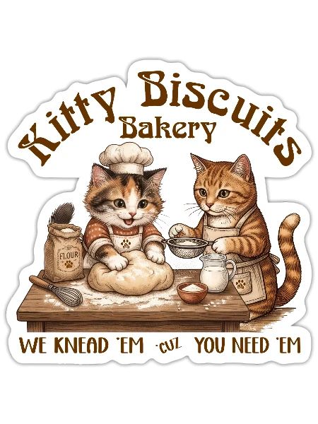 Kitty Bakers We Knead Em - Sticker - white matte - Front