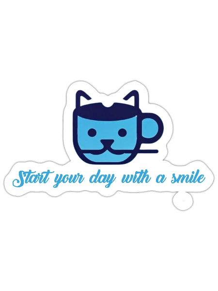 Blue Cat Morning Smile - Sticker - white matte - Front