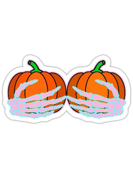 Halloween Boob Skeleton Hand Pumpkin Boobs - Sticker - white matte - Front