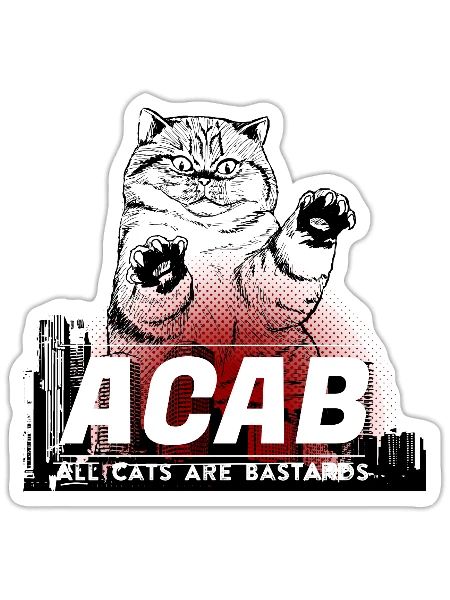 All Cats Are Bastards - ACAB - Sticker - white matte - Front