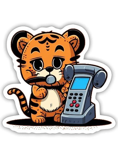 Tiger on the phone - Sticker - white matte - Front