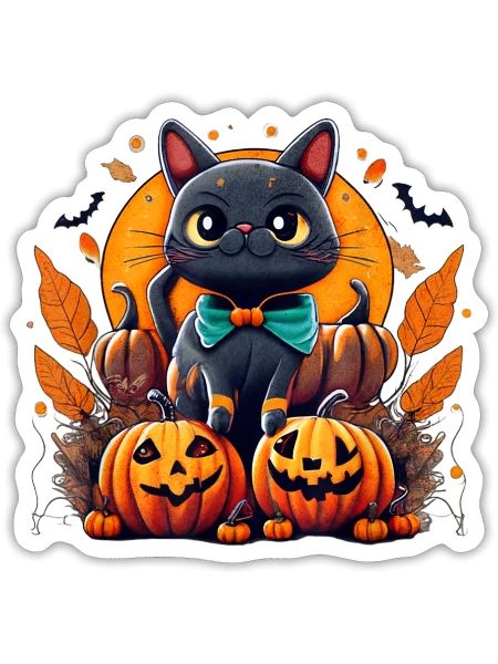 Funny Halloween Cat Costume Pumpkin Cat Black Cat - Sticker - white matte - Front