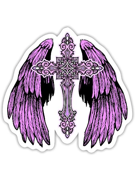 Religious Faith Cross Angel Wings - Sticker - white matte - Front