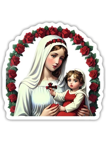 Mother Mary and Baby Jesus with Red Roses - Sticker - white matte - Front