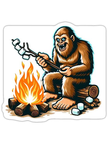 Bigfoot Roasting Marshmallows - Sticker - white matte - Front