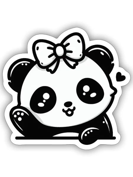 Panda with a big bow on its head, - Sticker - white matte - Front
