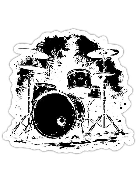 Drum Set Sketch - Sticker - white matte - Front