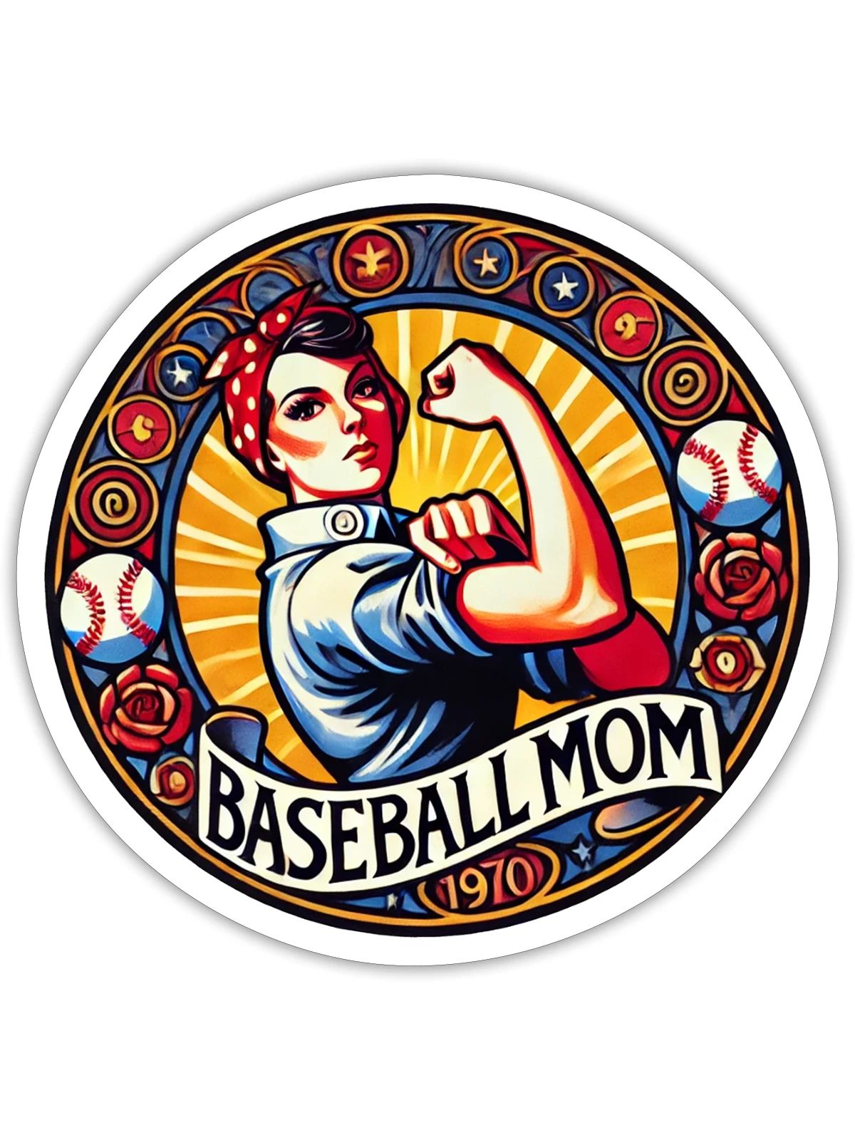 Baseball Mom 1970s Emblem - Sticker - white matte - Front