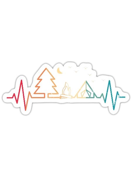 Campfire and Pine Tree Line Art Design - Sticker - white matte - Front