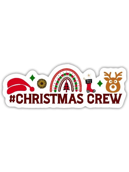 Xmas Christmas Crew Sock Santa Hat Deer - Sticker - white matte - Front