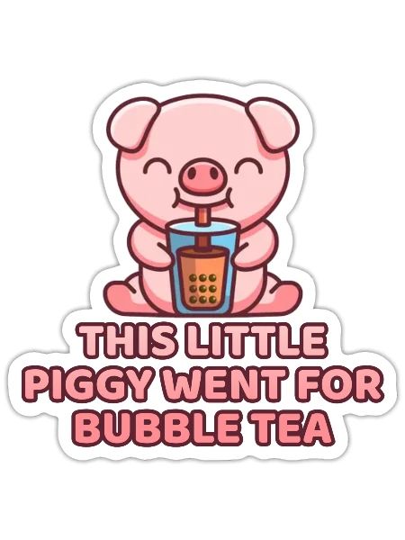 Bubble Tea Piggy - Sticker - white matte - Front