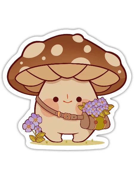 Flower Picking Mushroom - Sticker - white matte - Front