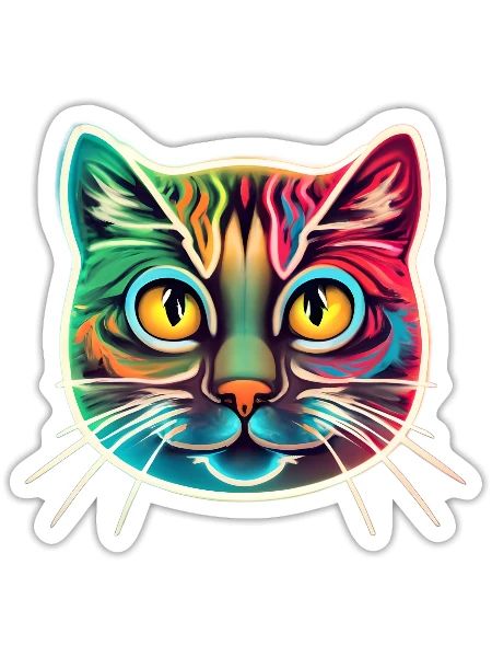 cat face neon design - Sticker - white matte - Front