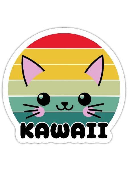 Kawaii Cat Face, Cat Lovers - Sticker - white matte - Front