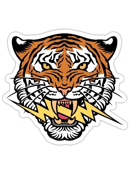Tiger face and lightning bolt - Sticker - white matte - Front