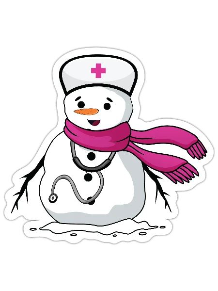 Funny snowman nurse with stethoscope - Sticker - white matte - Front