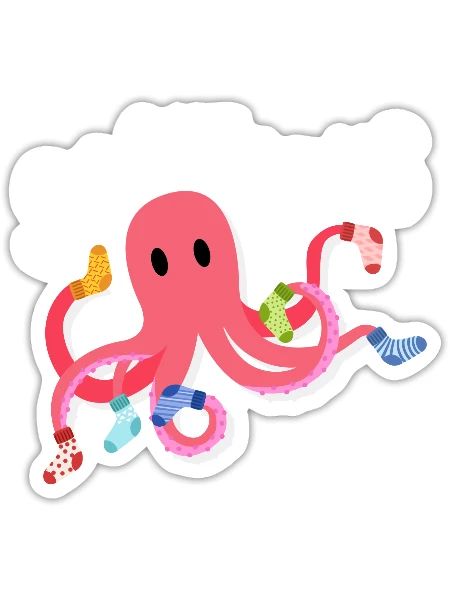 Socktopus Funny Cute Octopus In Socks Graphic - Sticker - white matte - Front