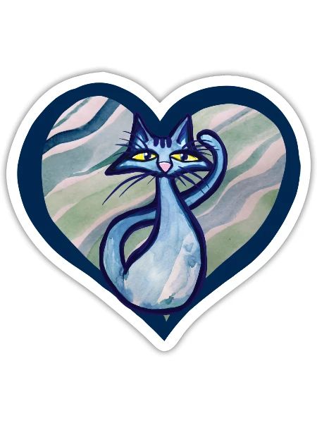 Blue Cat Love - Sticker - white matte - Front