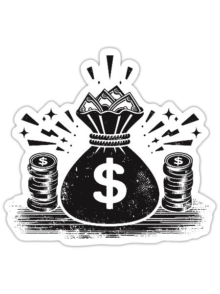 Sacs d’argent Cash Dollar Bills - Sticker - blanc mat - Devant