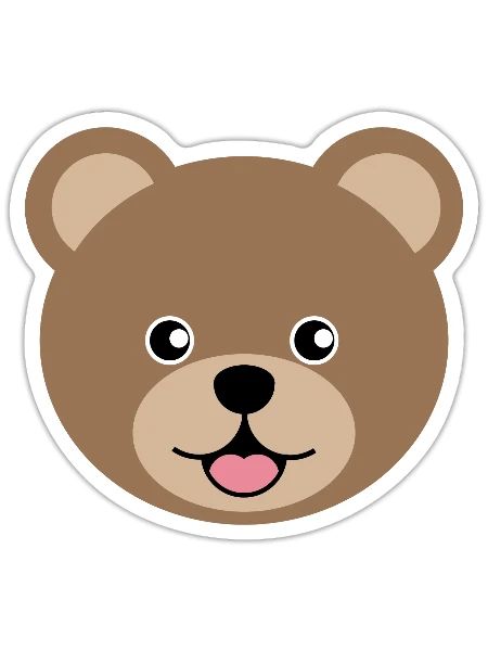 Cute Brown Teddy Bear Face - Sticker - white matte - Front