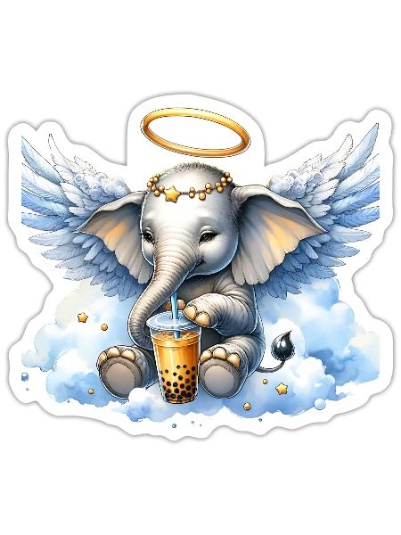 Elephant Loves Bubble Tea - Sticker - white matte - Front