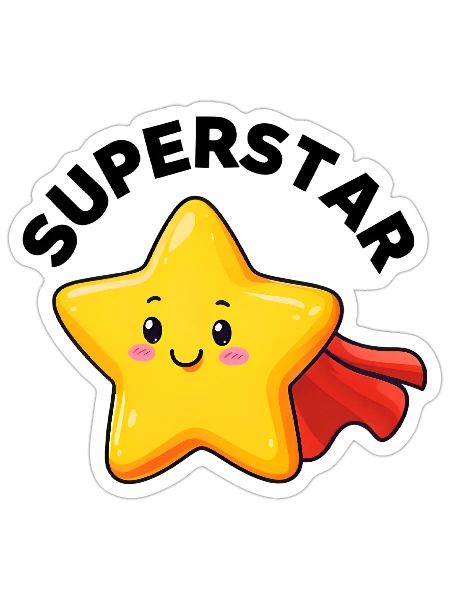 Cheerful Cartoon Superstar Star Character - Sticker - white matte - Front