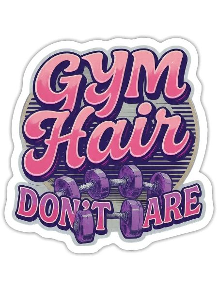 Autocollant rétro Gym Hair Don’t Care - Sticker - blanc mat - Devant