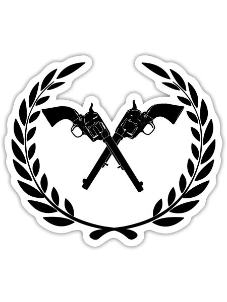 Laurel wreath two crossed colt army Revolver - Sticker - white matte - Front