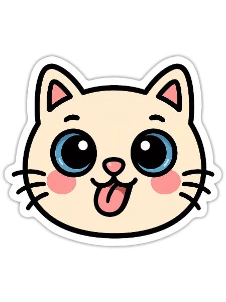 Kawaii Cat Face - Sticker - white matte - Front
