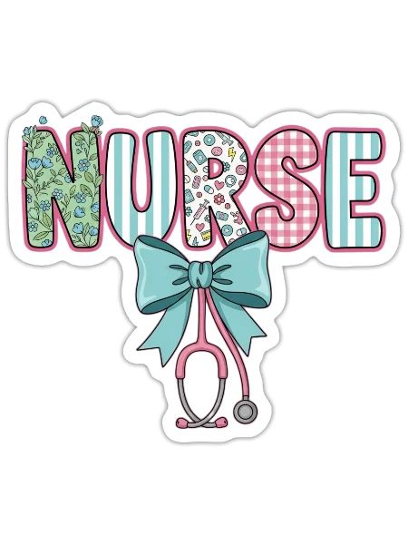 Nurse Floral Stripes with Stethoscope - Sticker - white matte - Front