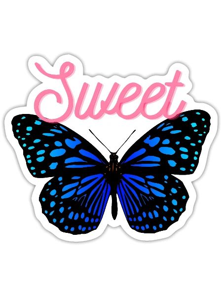 Sweet Butterfly Neon Blue - Sticker - white matte - Front
