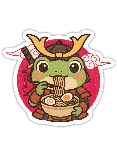 Kawaii Samurai Frog Ramen - Sticker - white matte - Front
