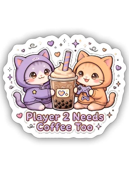 Coffee Duo Cozy Cat 2 Player - Sticker - white matte - Front