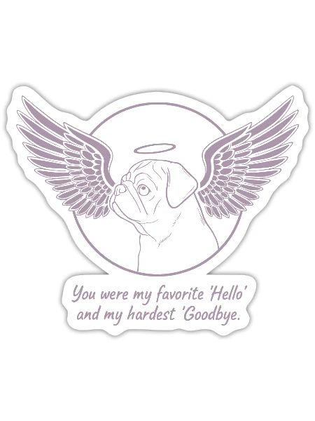 Pug dog heaven angel wings farewell grief - Sticker - white matte - Front
