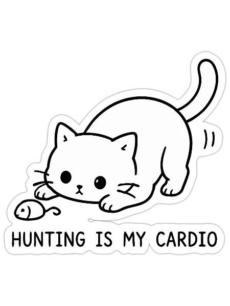 Hunting Is My Cardio Cute Cat Toy Mouse Minimalist - Sticker - white matte - Front