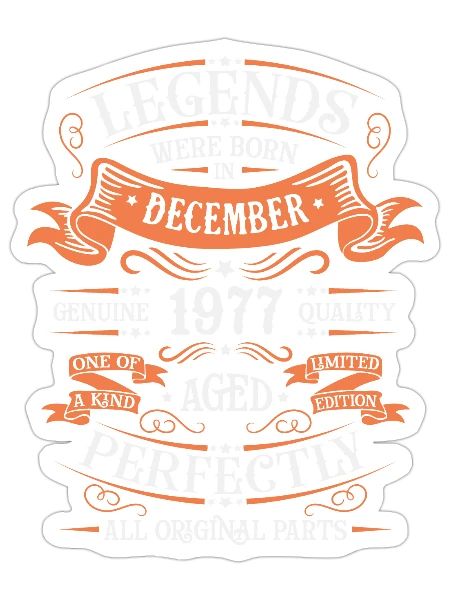 December 1977 | birthday 1977 Vintage December - Sticker - white matte - Front