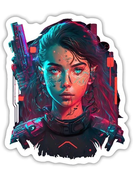 Futuristic Cyberpunk Female - Sticker - white matte - Front