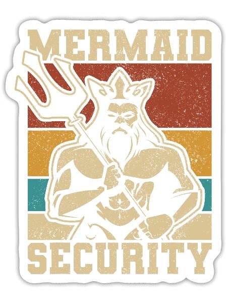 Mermaid Security Bday Costume Merman Birthday - Sticker - white matte - Front