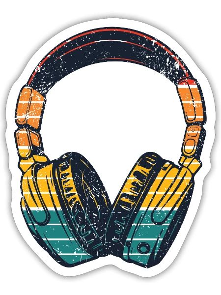Retro Neon Headphones Sketch - Sticker - white matte - Front