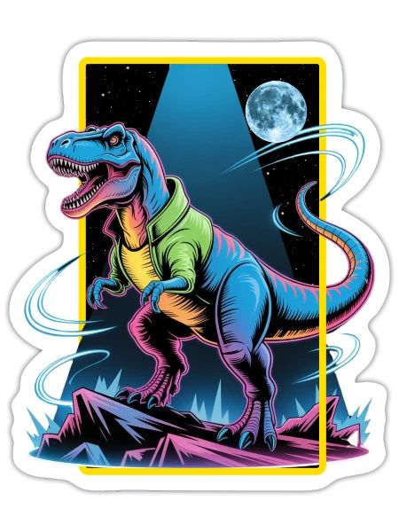 Futuristic T-Rex – Neon Power Beast - Sticker - white matte - Front