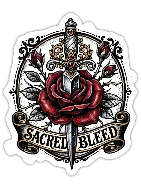 Sacred Bleed Dagger Rose Tattoo - Sticker - white matte - Front