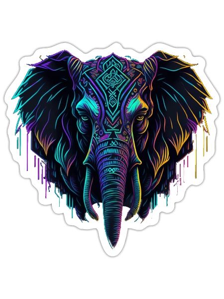 Éléphant néon - Sticker - blanc mat - Devant