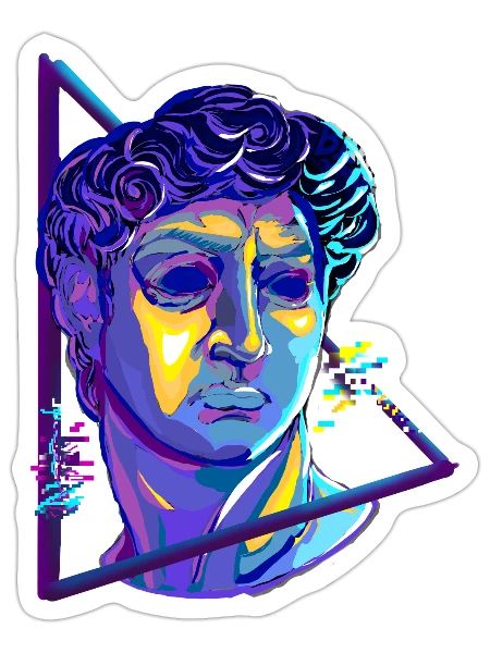 David Statue Neon Glitch Art - Sticker - white matte - Front