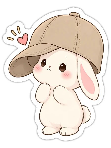 Pastel Bunny Cap Charm - Sticker - white matte - Front