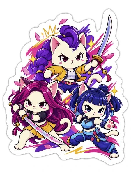 Kinetic Cat Clan Sword Warlords - Sticker - white matte - Front