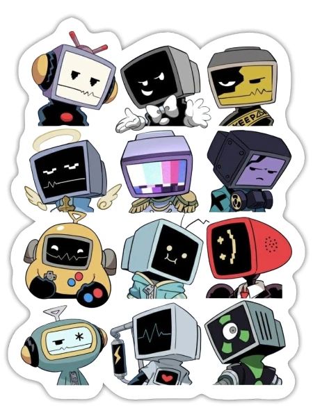 TV Men Digital Icon (Retro Computer Graphics) - Sticker - white matte - Front